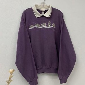 Vintage Morning Sun Double Collared Purple Crewneck Sweater